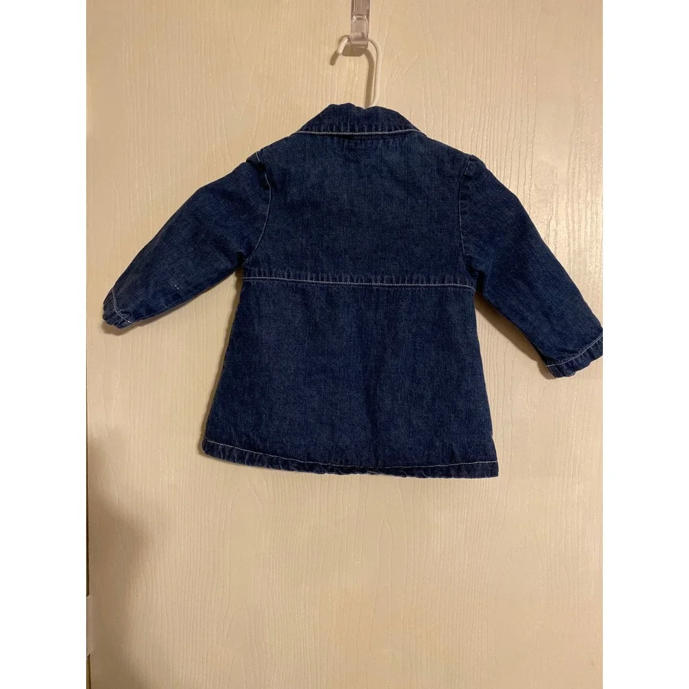 Gymboree Toddler Girls Denim Pea Coat Jacket Polka Dot Lining Blue Small 3Y 0444